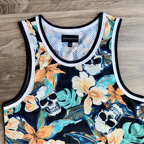 No Boundaries Skull & Floral Mesh Tank Top - Size S - Picture 3 of 9